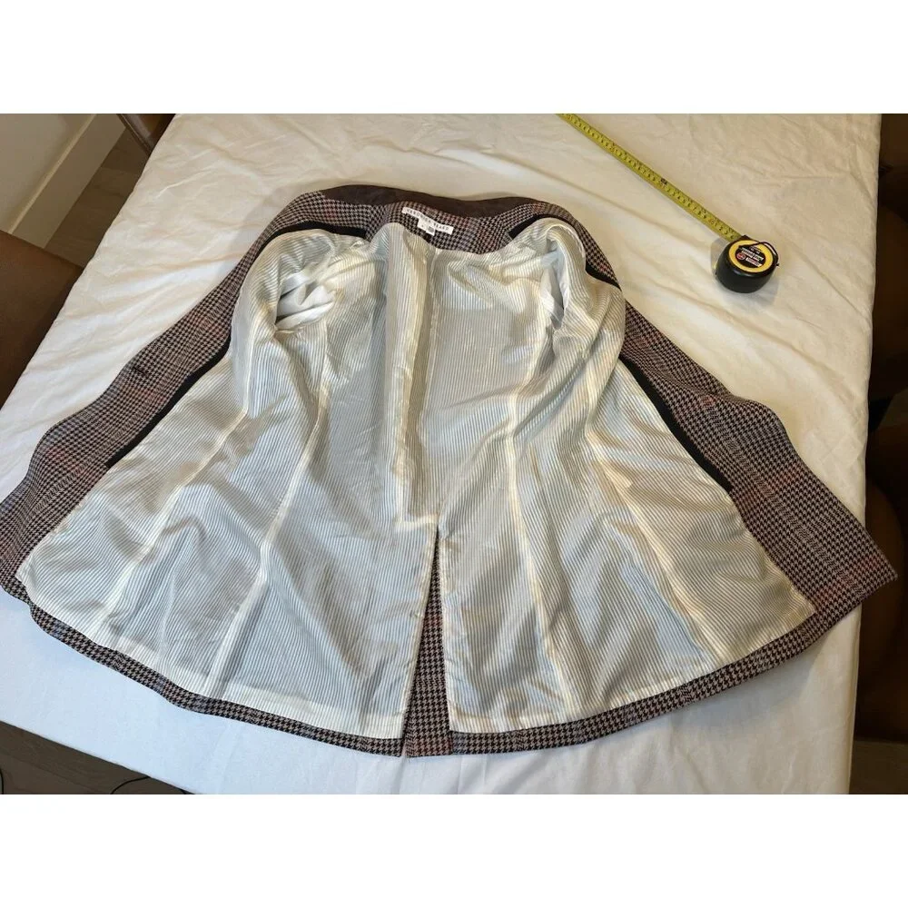 Veronica Beard Women's Destry Suede Trimmed Houndstooth Tweed Blazer Brown 6 - Picture 6 of 10